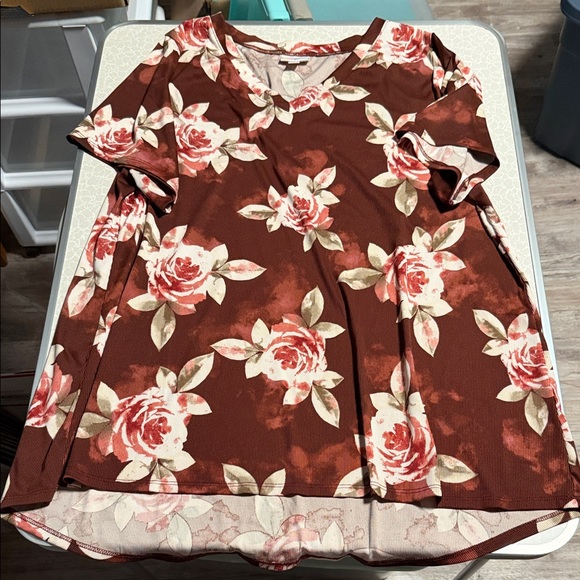LuLaRoe Tops - LuLaRoe Floral Short Sleeve Top - Brown and Pink